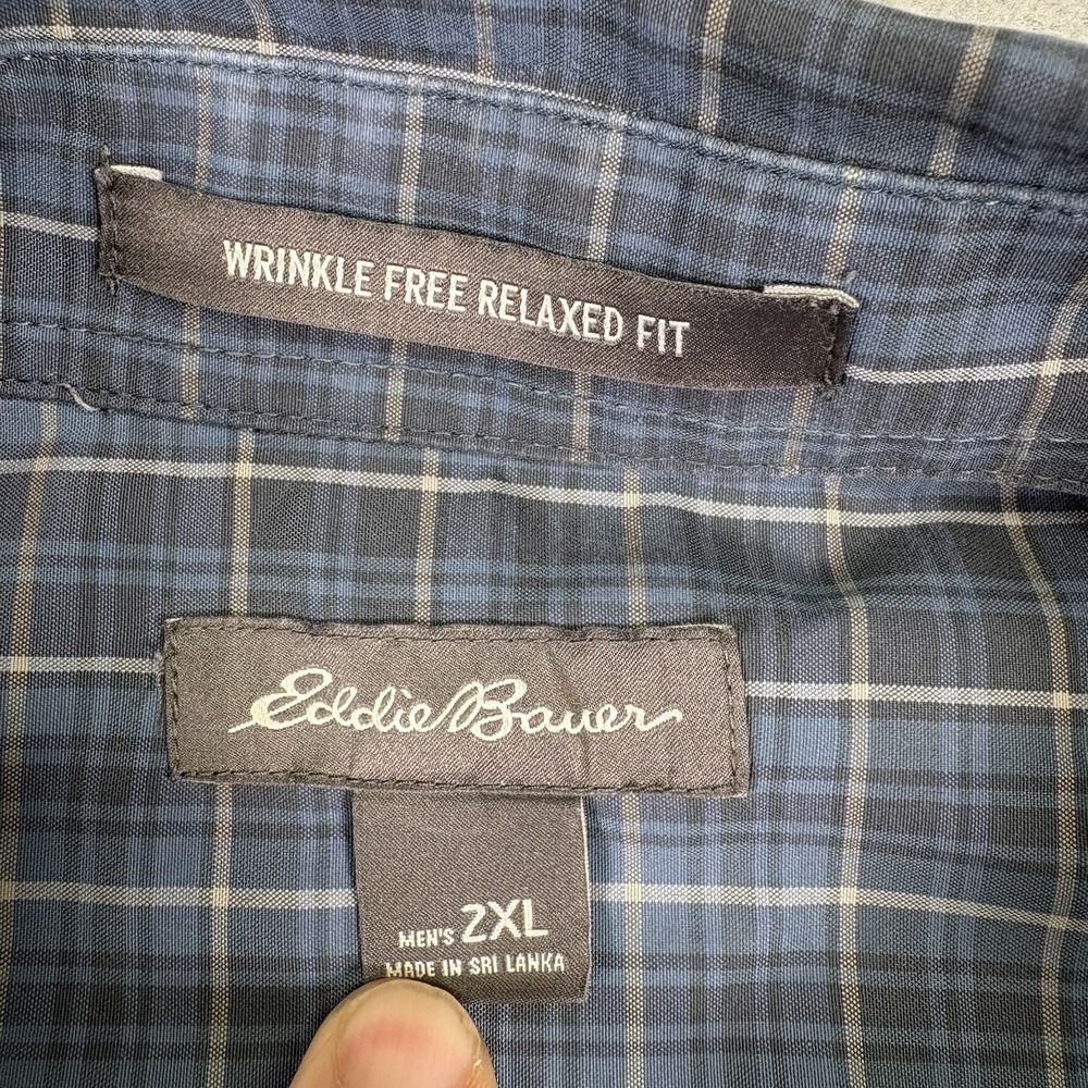 Eddie Bauer Mens 2XL Button Down Shirt Blue Plaid Wrinkle Free Relaxed Fit - Picture 5 of 7